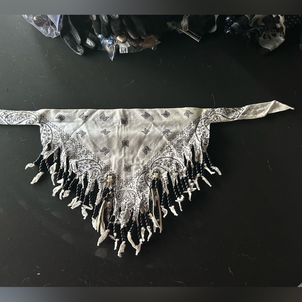 Stylish Black and White Bandana with Fringe